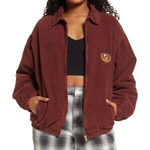 BDG Urban Outfitters Billy Embroidered Crest Brown Corduroy Zip Up Jacket Size M